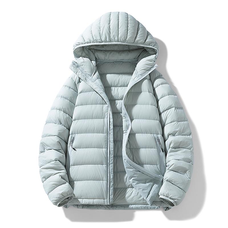 Men's Trendy White Duck Down Hooded Puffer Jacket - Winter Thickened Solid Color Warm Outerwear