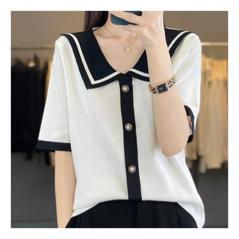 Navava Romantic Thin Collar Half Sleeve Knit Nk2033