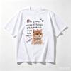 Soft Cotton Cute Cat Graphic Tshirt Korean Handwritten Text Pet Lover Round Neck Daily Short Sleeve Tee