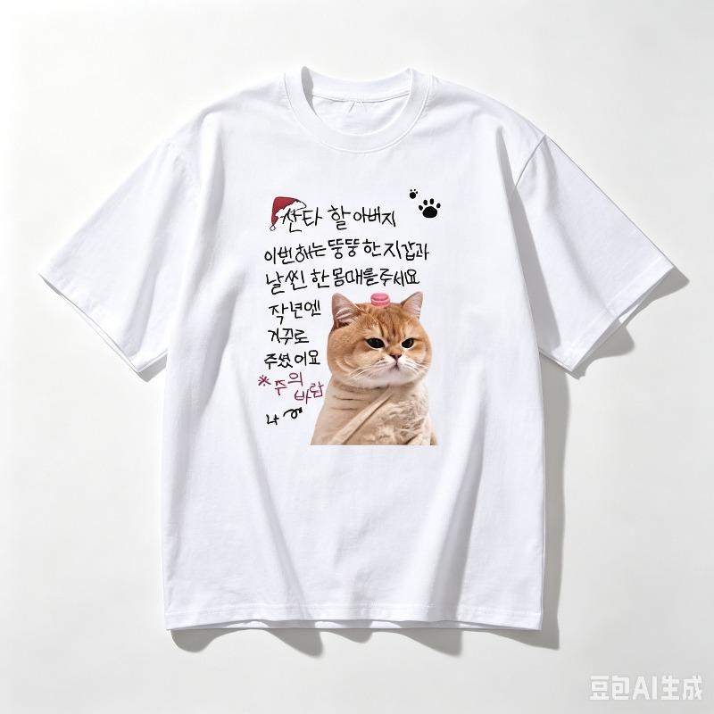 Soft Cotton Cute Cat Graphic Tshirt Korean Handwritten Text Pet Lover Round Neck Daily Short Sleeve Tee