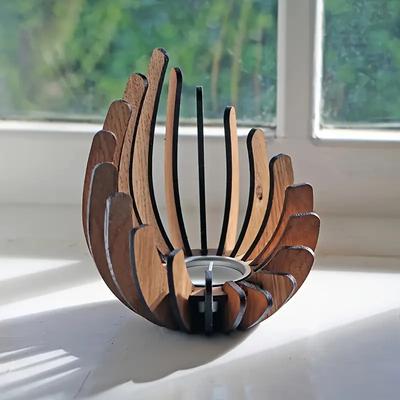 1Pc Lotus-Shaped Candle Holder Wooden Creative Candlestick Without Candles Manual Assembly DIY Wooden Candle Holder Decoration