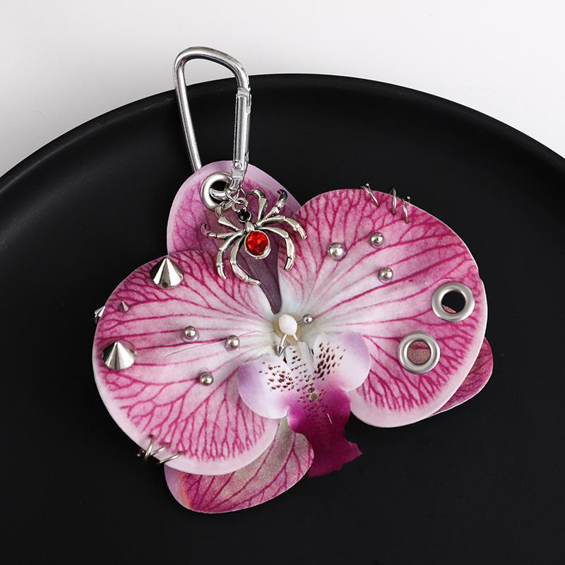 Sweet Phalaenopsis Orchid Lily Keychain Simulation Flower Spider Bag Pendant Backpack Decoration Accessories Gifts as the picture