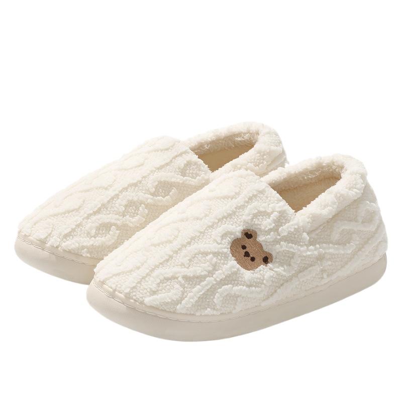 

Домашние хлопковые тапочки женские зимние с милым мультяшным плюшевым мишкой, комнатные домашние плюшевые теплые меховые тапочки мужские 36-37 белый