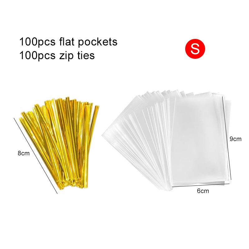 100pcs/set Lollipop Packaging Bag Set Paper Stick Flat Pocket Zip Ties DIY Household Kitchen Supplies Festival Gift Candy TMZ