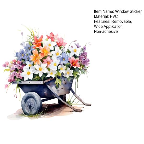 Einkaufswagen Blumen Fensteraufkleber Nicht haftender Fenstersticker Wasserdicht Statisch haftend Abnehmbarer Aufkleber für Wände Türen Fenster Badezimmer Schlafzimmer Heimdekoration