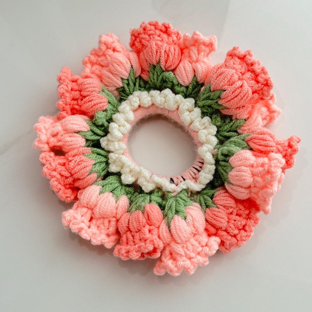 Flores Convallariae Crocheted Flower Scrunchies Elastic Sweet Hair Tie Knitted Hair Rope Women
