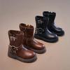 2024 Children Leather Shoes for Girls Autumn Winter New Fashion British Style Soft Bottom Anti-slippery Versatile Short Boots