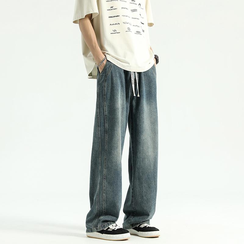 American Retro Jeans for Men in Winter Versatile Casual Trendy Brand Loose Trousers High Street Straight Wide Leg Pants