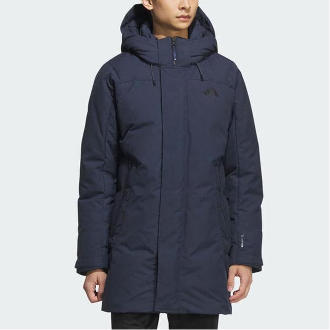 Adidas Mid-Length Hooded Warm Casual Down Jacket Men Outerwear Navy-Blue KC2514