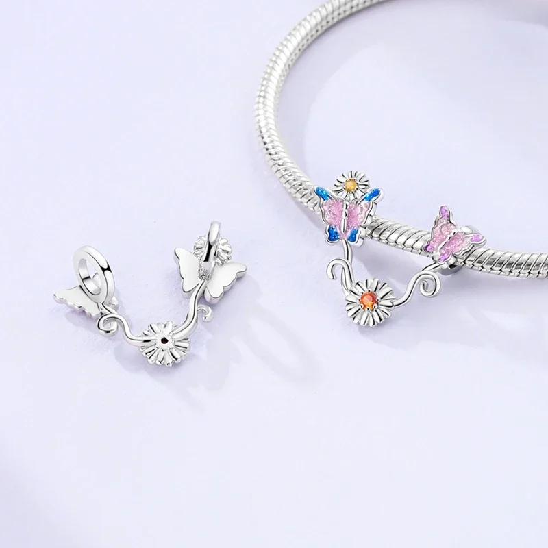 Charm Bead Charms Pink Butterfly Colourful Moon Flower Bead Charms Compatible With Authentic copper Certified Bracelets Anniversary Gift Diy