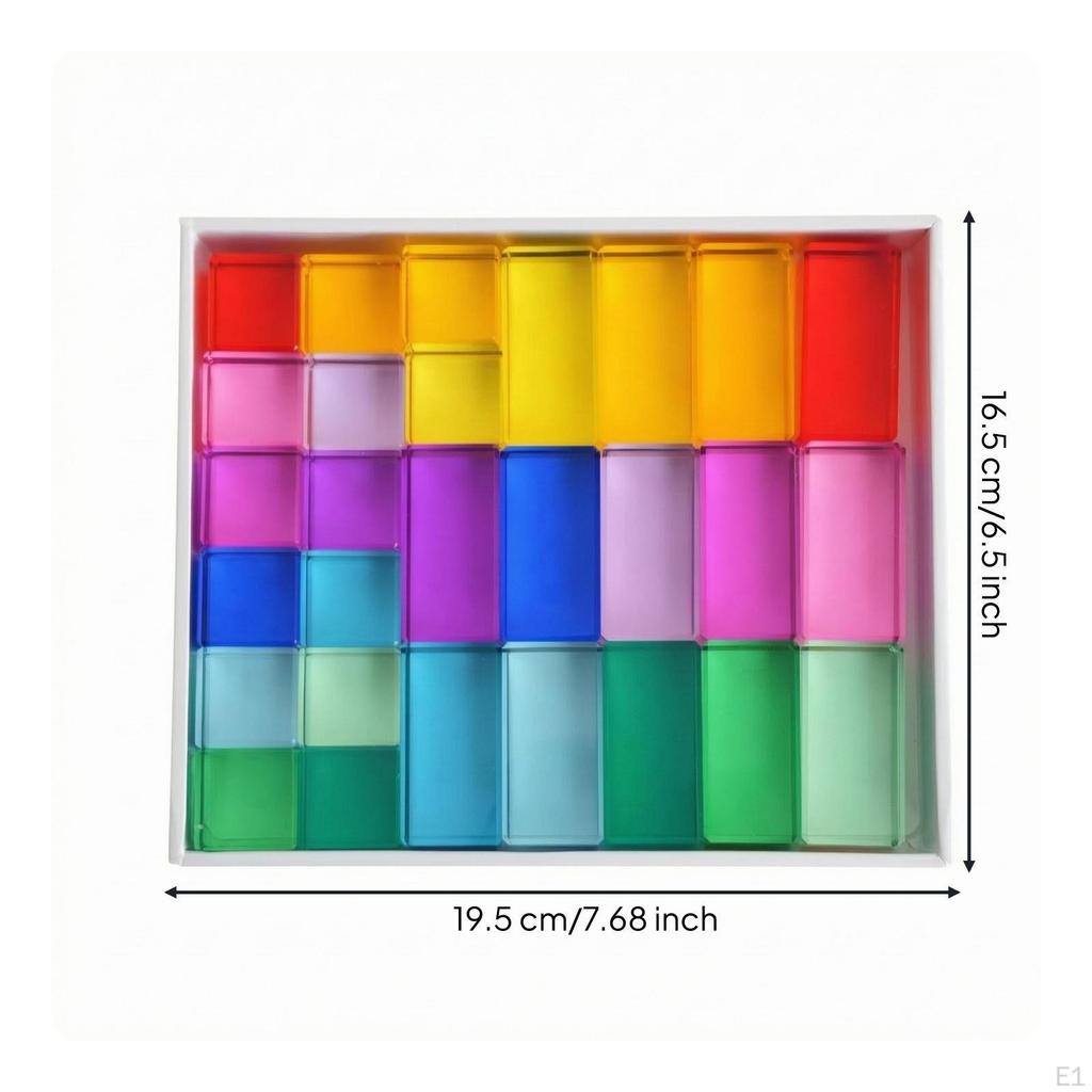 28 Pieces Rainbow Acrylic Blocks Clear Translucent Building Glossy Educational Toy