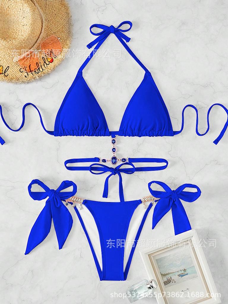 New Women'S Swimwear Crystal Diamond Triangle Bag Straps Backless Beach Bikini European And American Swimsuit