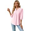 2024 Women's Autumn/Winter V-neck Jacquard Solid Color Loose Three-quarter Sleeve T-shirt