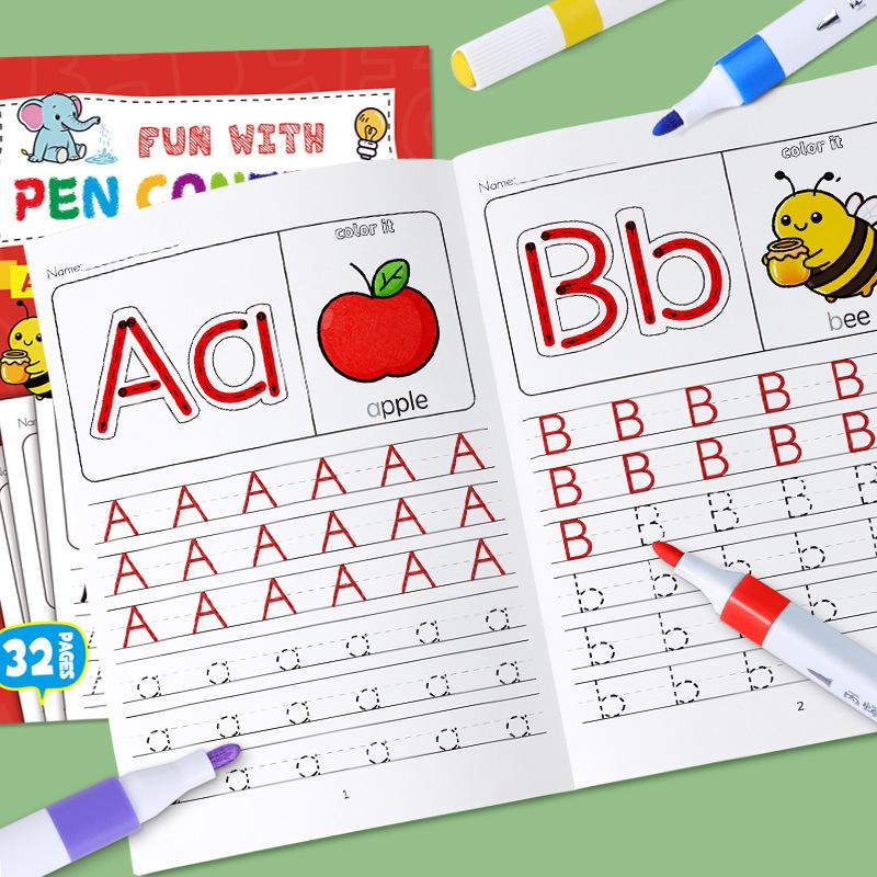 26 Alphabet Practicing Uppercase and Lowercase Letters English Coloring Book Pen Control Training Handwriting Practice Book