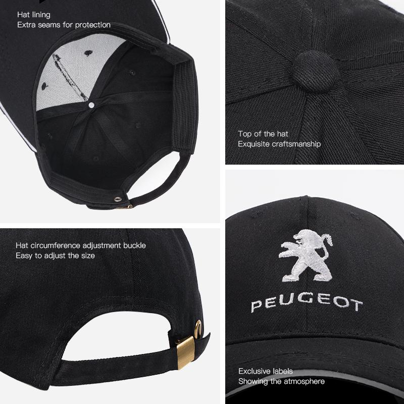 2026 Autocollant de Voiture Chaud Mode Casquette de Baseball de Voiture Visière Chapeau de Soleil Unisexe Réglable Coton Pour Peugeot 106 107 206 307 308 207 3008 20