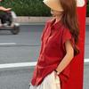 Solid Color Women's Shirt Korean Version Turndown Collar Button Ladies Small Fly Sleeve Blouse Summer Fashion Versatile Famale Loose Top