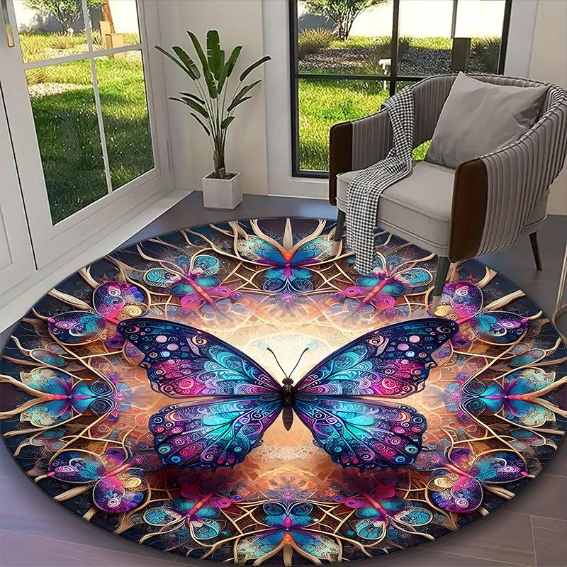 1pc General-purpose Rug, Butterfly Printed Round Rug, Comfortable Office Chair Carpet, Home Entrance Floor Mat