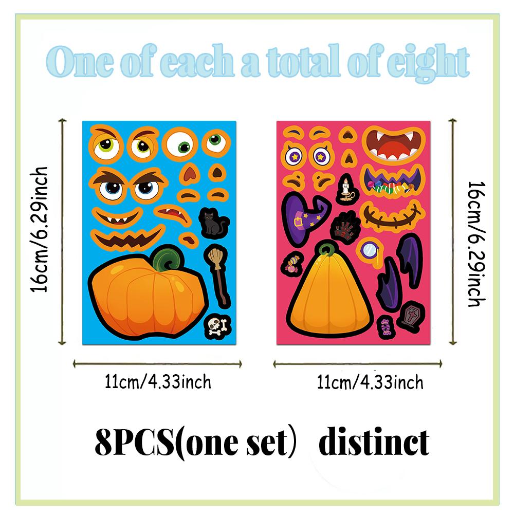 8PCS Pumpkin Head Halloween Puzzle Stickers Cartoon Creative Fun DIY Account Manual Tablet Decoration Waterproof Sticke