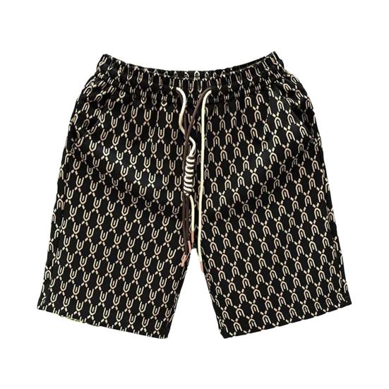 

Мужские летние шорты с эластичной резинкой на талии и регулируемыми шнурками, повседневные шорты с карманами и принтом, широкие пляжные шорты, уличная одежда M чёрный