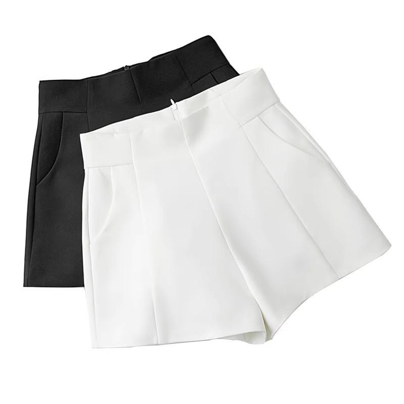 Summer High Waist Black Shorts With Stretch Polyester For Casual Women