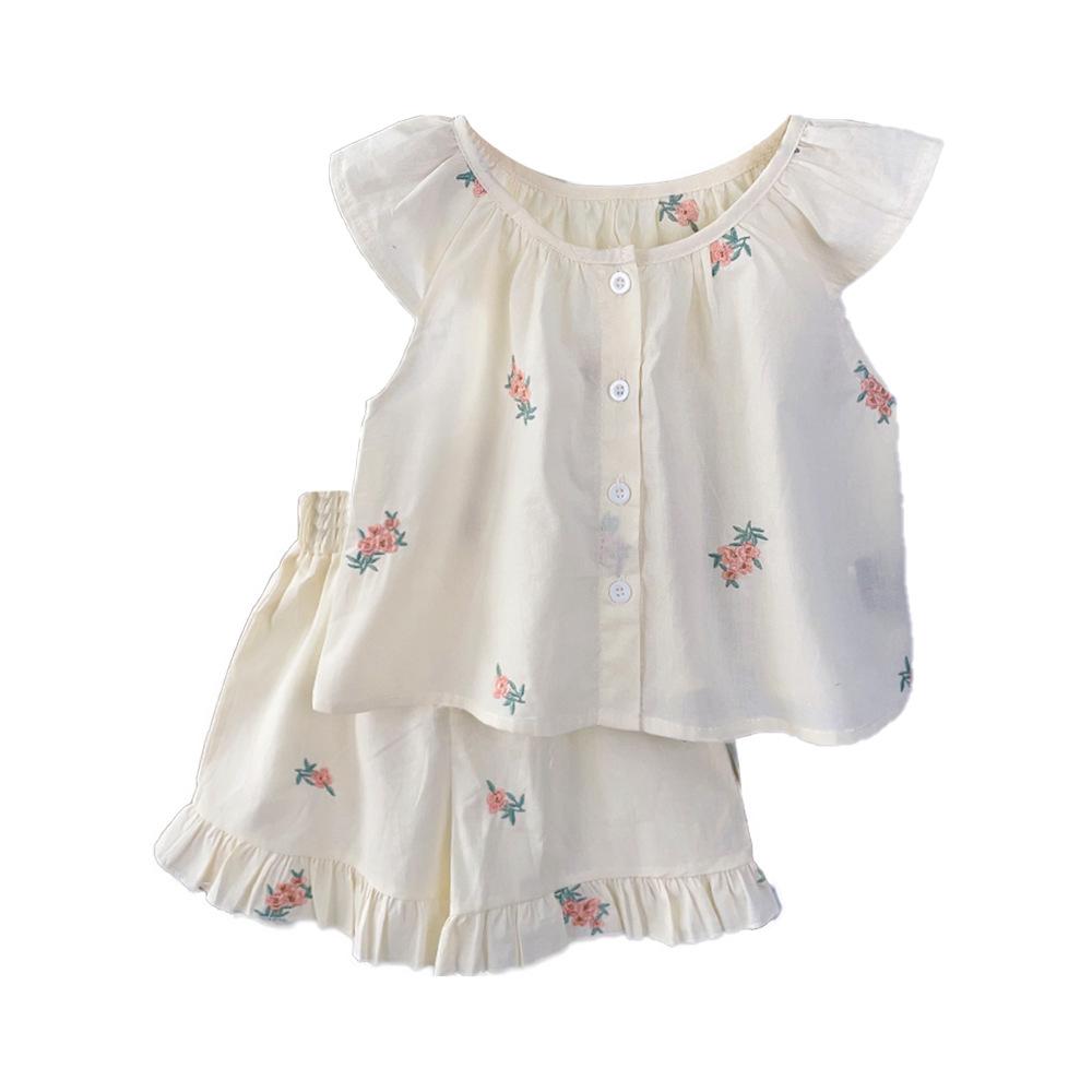 Children's Clothing Summer New Style Girls' Flying Sleeve Two-piece Set Pastoral Floral Foreign Trade Children's Suit