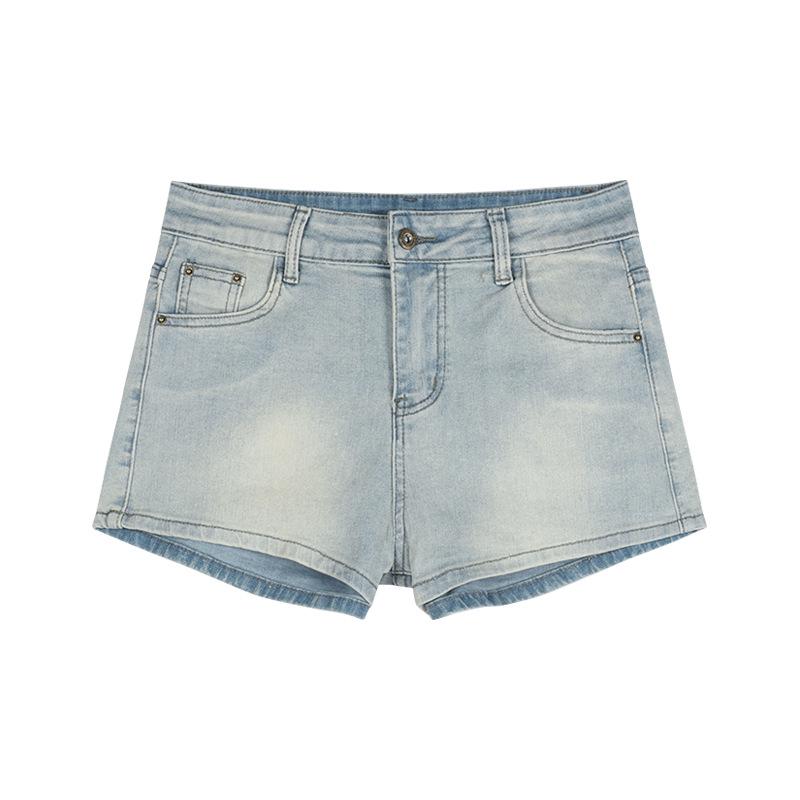 Women s Retro High-Waisted Light Blue Denim Ultra-Shorts - Casual Straight Leg, Hip-Hugging Hot Pants Large