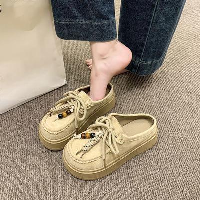 Retro Ethno-Stil Tasche Kopf Halbschuhe Nische Design Sinn vielseitig dicksohlige Boken Hausschuhe Damen 2025 Herbst und Sommer neu