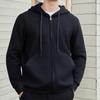 Men's Casual Solid Color Fleece Lined Hooded Sweatshirt - Warm, Versatile Loose Fit with Drawstring and Zipper.