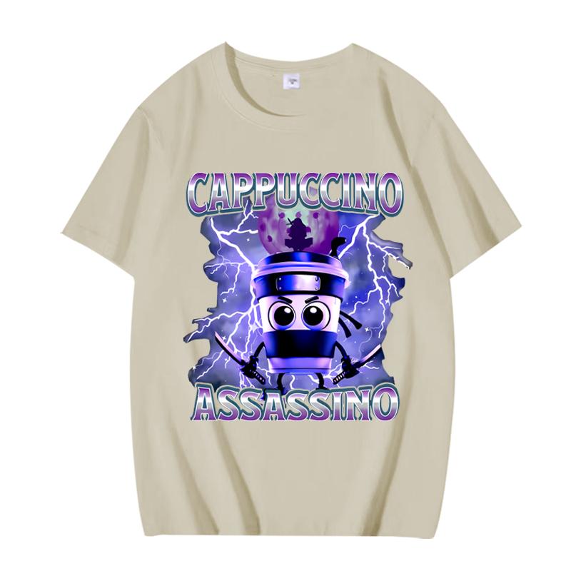 Italian Brainrot Cappuccino Assassino Funny Graphics T Shirt men women Oversized 100% Cotton short sleeve Summer top Unisex tee