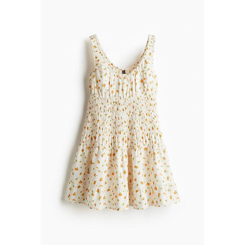 

Женское платье HM 2025 Лето Новое На бретелях Плиссированное А-силуэта Волнистый стиль Цветочная юбка 1275792 Cream/Orange 170/104(L)