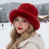 Faux Fur Brim Puffy Bucket Cap Vertical Texture Plush Trapper Hats Fluffy Winter Bonnet  Students