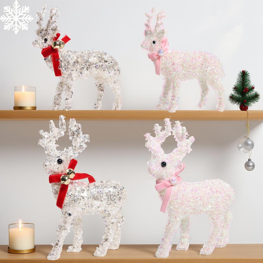 Christmas Colorful Sequined Elk Ornaments Desktop Window Atmosphere Decoration Bell Bow Deer