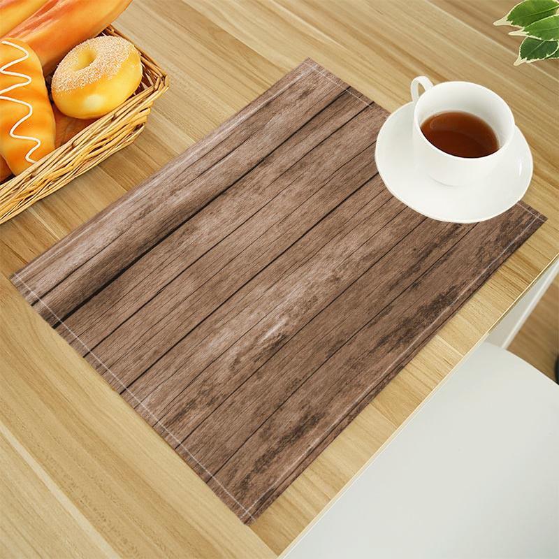 Wood Print Linen Dining Table Mats Alphabet Kitchen Placemat 30X40cm Coasters Pads Bowl Cup Mat