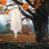 Halloween Outdoor Decoration - 5ft Large Hanging Swing Halloween Decoration With String Lights - Scary Cute Decoration For Front Porch Patio Tree