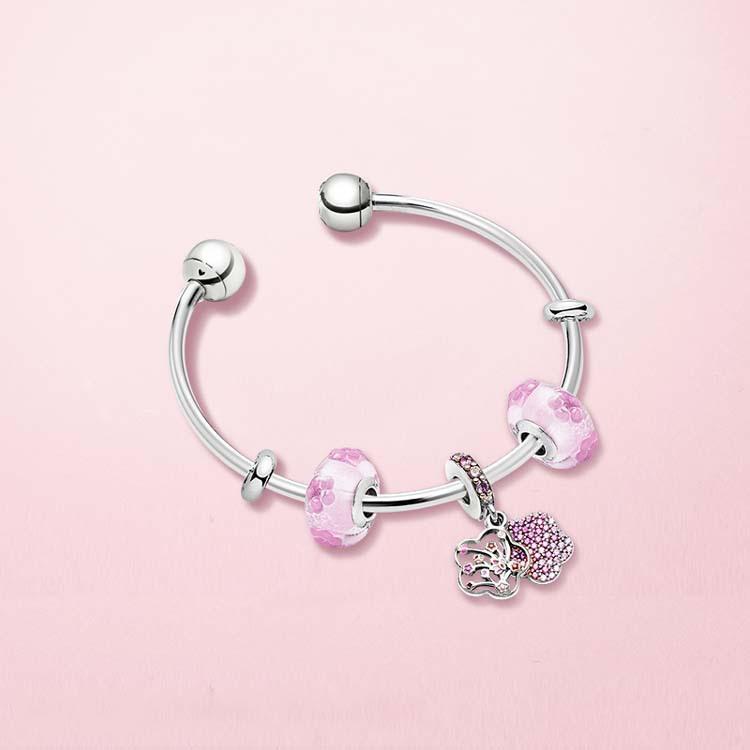 

S925 Sterling Silver Magnolia Love Charm Open Women s DIY Bracelet