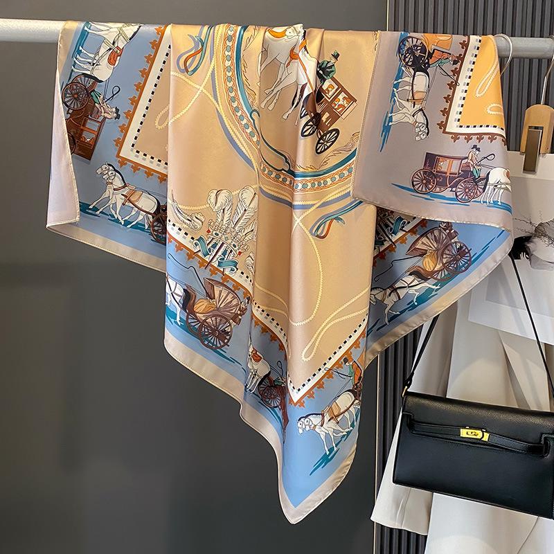 90×90Cm Retro Double-Sided Printed Scarf Neck Scarf High-End Fashion Age-Reducing Silk Scarf Fashionable Scarf With Shawl
