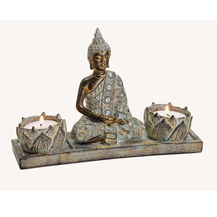 Bouddha avec 2 porte-bougies à chauffe-plat