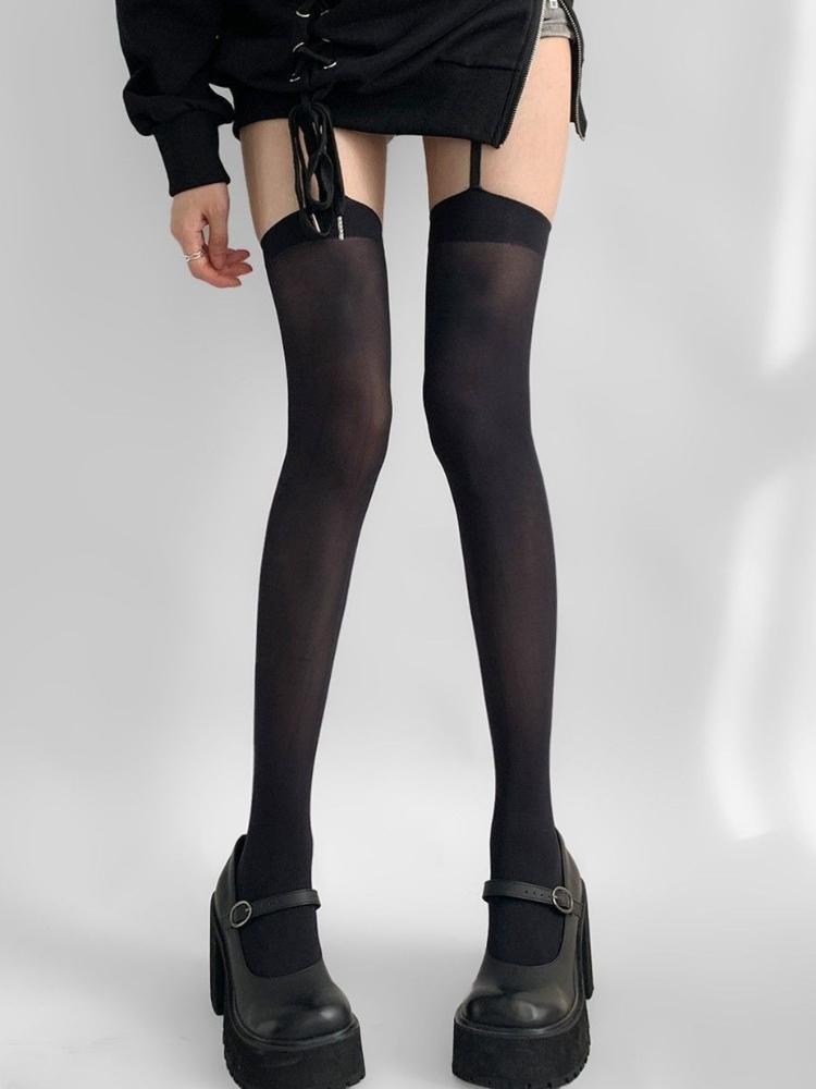 Neue weiße Oberschenkelhohe Socken Japanischer Stil Lolita Strumpfhalter Strümpfe Damen Sexy Sommer Dünn Weich Durchsichtig Strumpfhalter Lange Socken One Size black