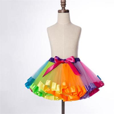 Performans Çocuk Dans Tutu Etek Gökkuşağı kızın Gökkuşağı Pettiskirt Etek Örgü