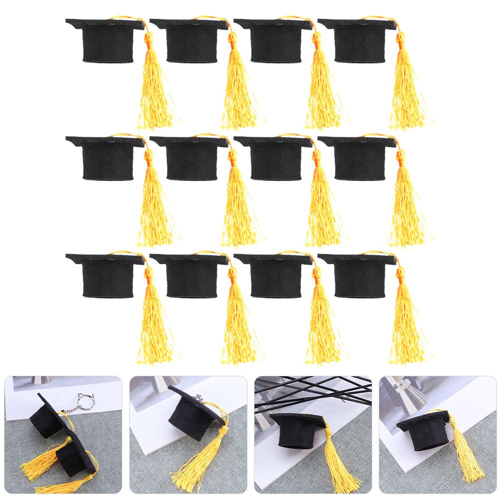 12pcs Mini Graduation Cap Bottle Toppers Caps Beverage Covers Party Hats Tassel Doctor Hat Decorations