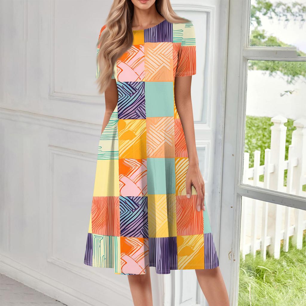 Kobiety Casualowa Sukienka Długa z Nadrukiem z Okrągłym Dekoltem