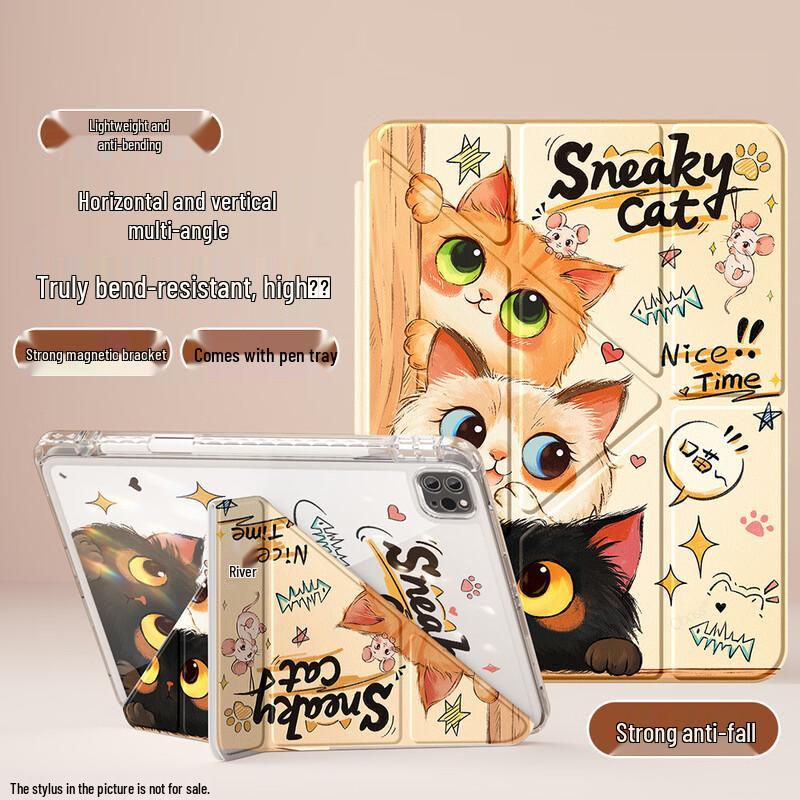 QBOSS Cute Cat Y-Fold Stand iPad Case with Pen Slot 10.9/11-inch