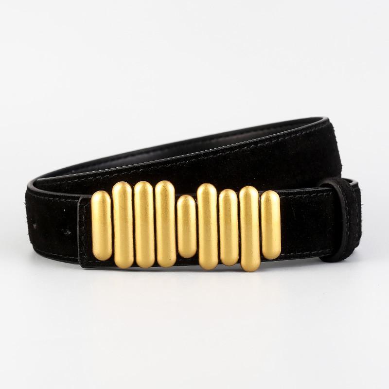 

Leather Womens Wide Waist Belt With Metal Snap Closure For Trendy Office Wear BlackSuede