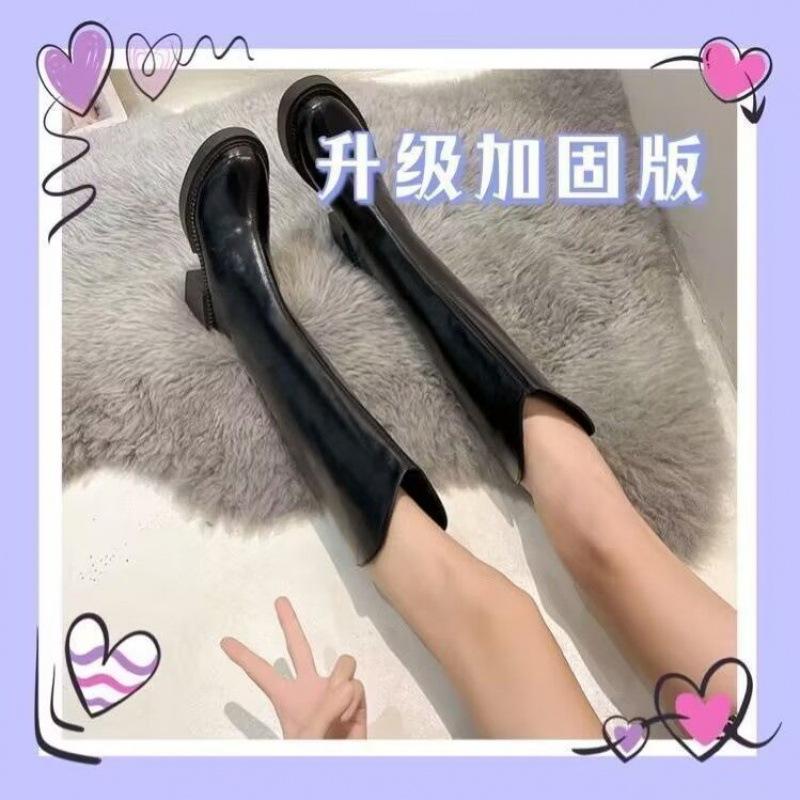 

Women s White Knee-High Long Boots High Heels Thick Bottom V-mouth Knight Boots Round Toe Square Heel High Tube Slim Women Shoes 35 чорний