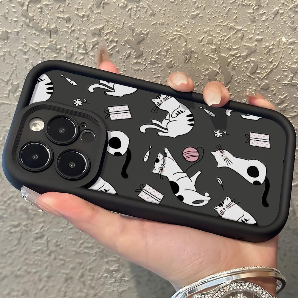 Silicone Cat Animal Phone Case For iPhone 11 13 15 16 Pro Max 14 12 XS X XR 7 8 Plus SE 14promax 15promax Shockproof Funda Cover