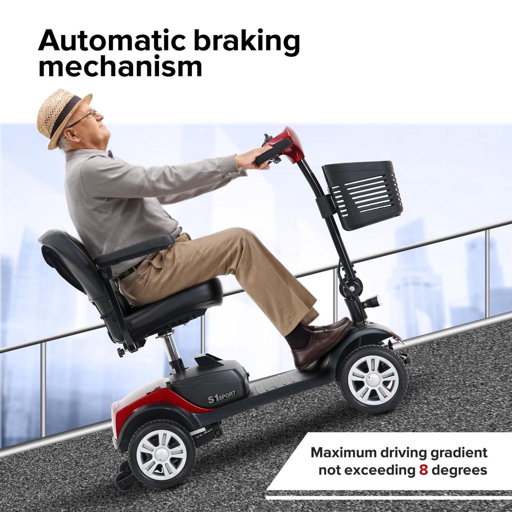 Elderly Electric Four Wheel Scooter S1 Sport Foldable Four Wheel Electric Scooter 300W 12AH Advanced Mobile Bicycle Red