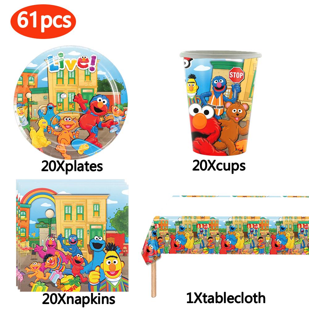 New Sesame Birthday Party Decorations Cartoon Street Balloons Plates Tablecloth Cups Tableware Set for Baby Shower Party Favors 5