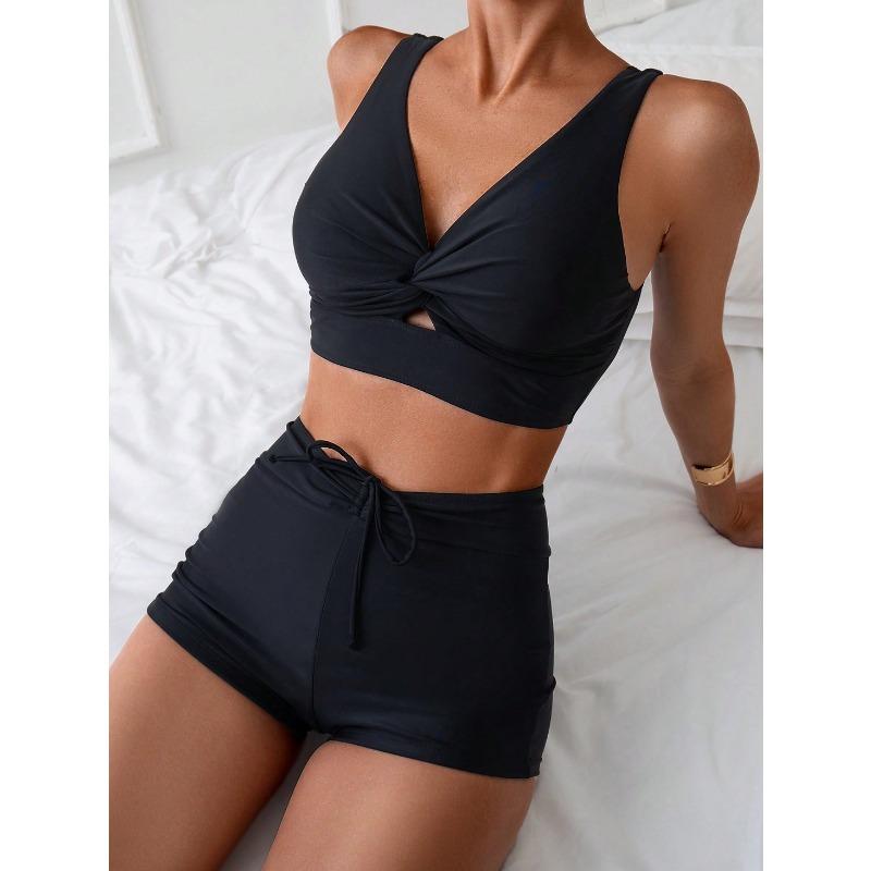 

2026 New Style Solid Color Women s Separate Swimsuit - Hot Spring Beach Sexy Bikini Costume S чёрный