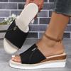 Large Size Cool Slippers Women's Shoes Summer New Hemp Rope Women's Slope Heel Fashion Thick Sole One Word Cool Slippers Women