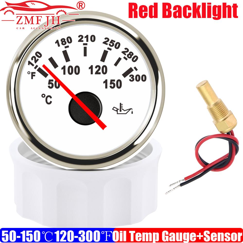 ZMFJH 2"52MM Oil Temperature Gauge Auto Car Boat Yacht 50-150℃,120-300℉ Oil Temp Meter Indicator with Sensor  Red Backlight